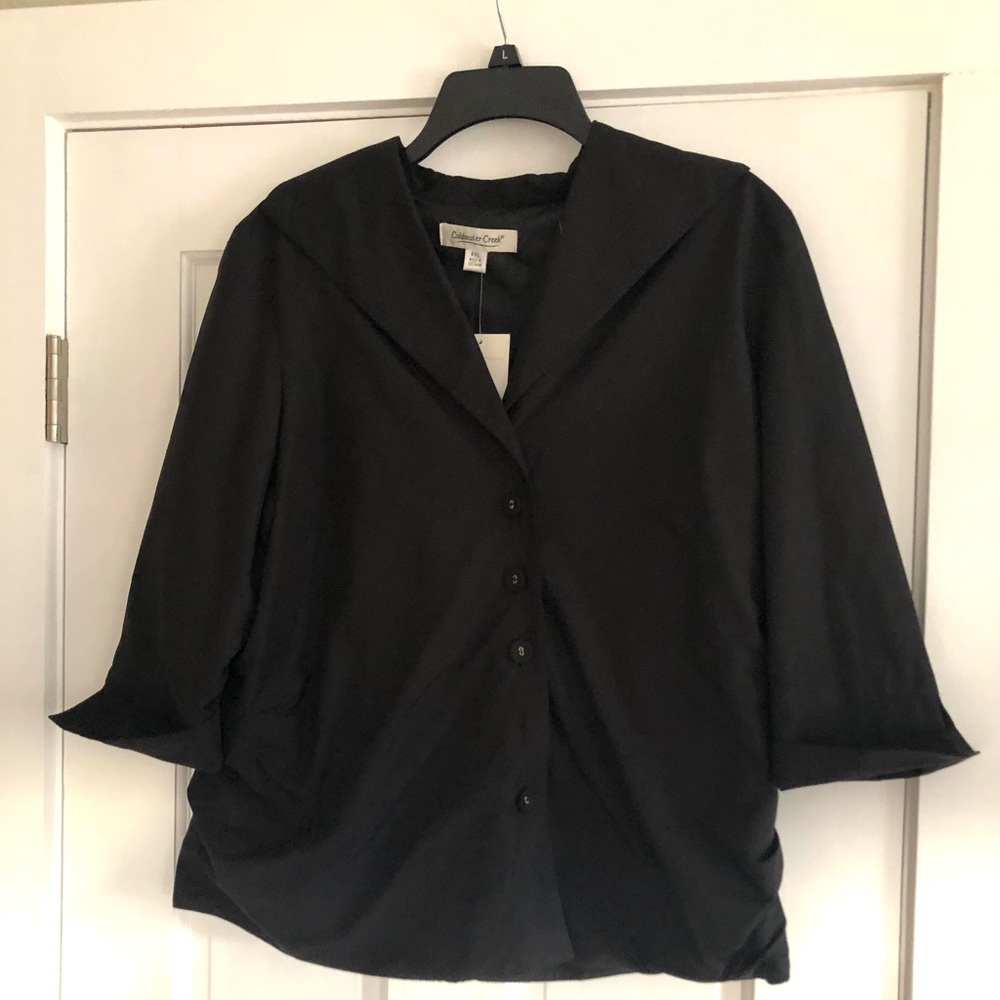 Coldwater Creek Black Button-Up V-Neck Blouse